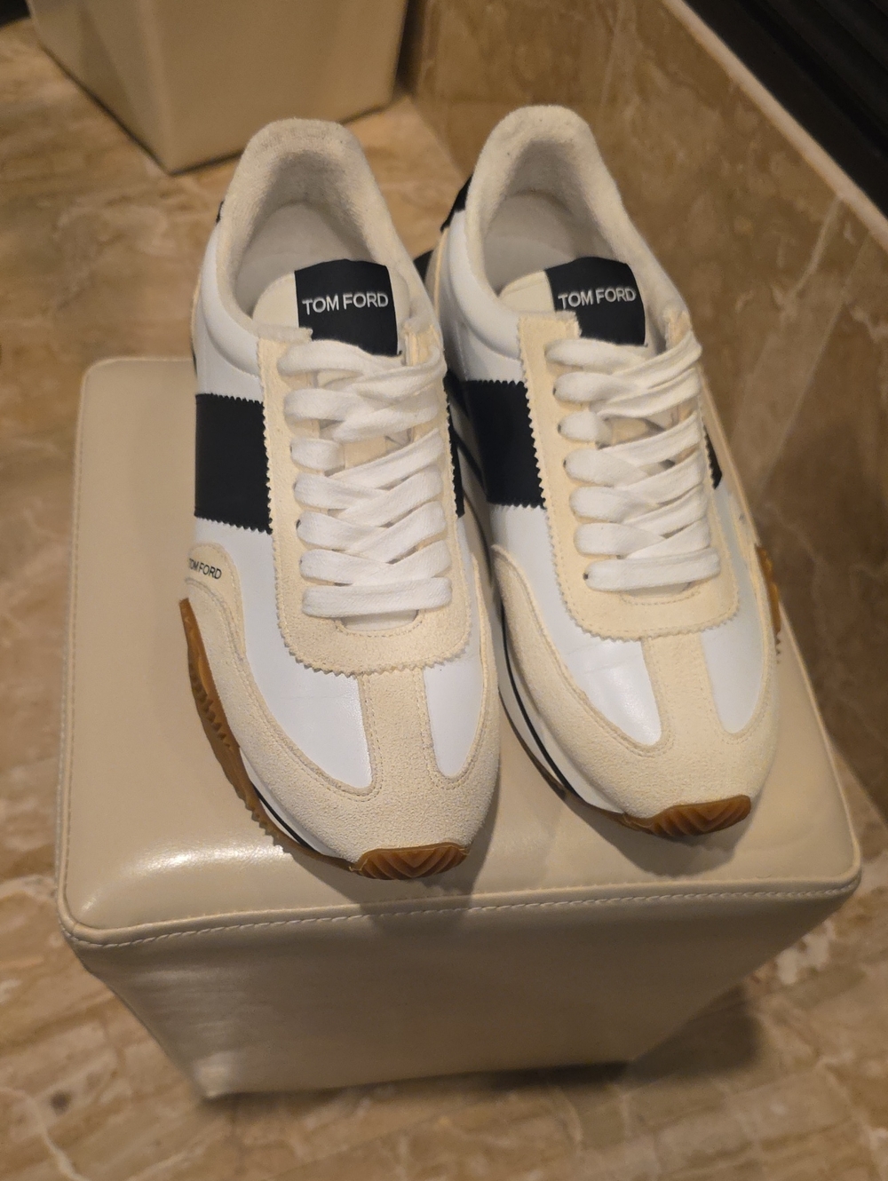 Tom Ford James Sneaker-White Sneakers with Black Stripe and Gum Sole